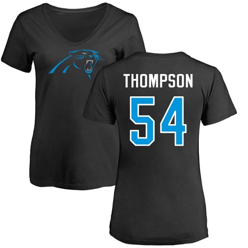 Carolina Panthers Black Women Shaq Thompson Name and Number Logo Slim Fit NFL Football #54 T Shirt->women nfl jersey->Women Jersey